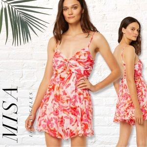 MISA Los Angeles Indira Romper Sz XS Maldive Marble Pink Keyhole Cutout Chiffon